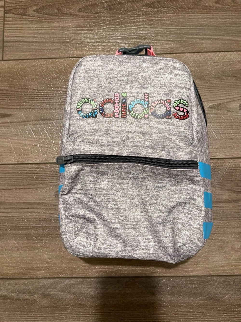 adidas Kids Gray Heather Backpack with Bright Blue Accents